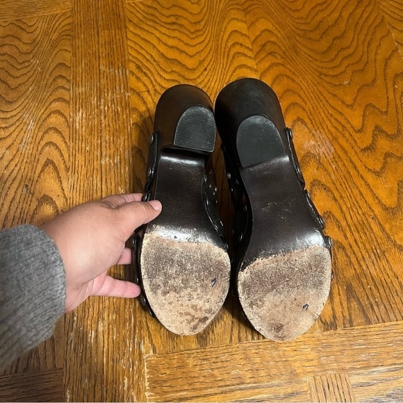 Ariat Studded Peep Toe Heeled Leather Slip-On Clog Mules in Black Sz 7 Y2K 90s - Picture 13 of 13